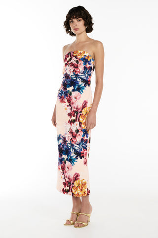 Scattered Floral Strapless Dress