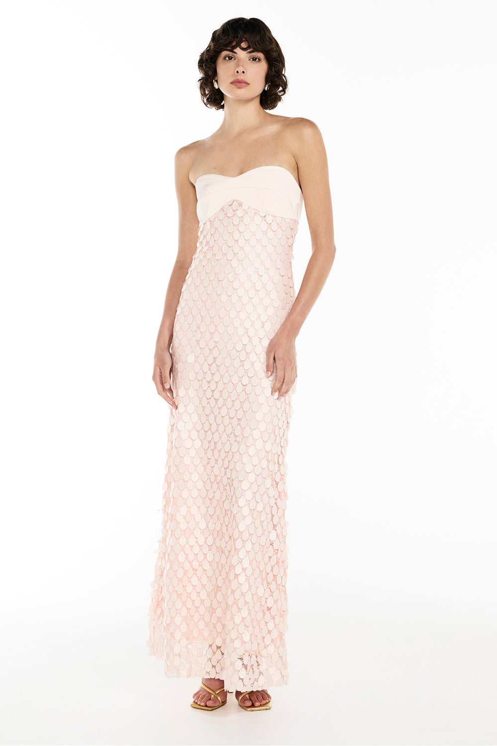 peach wedding dress Astrida — Custom-Made A-line Illusion Neckline Wedding Dress
