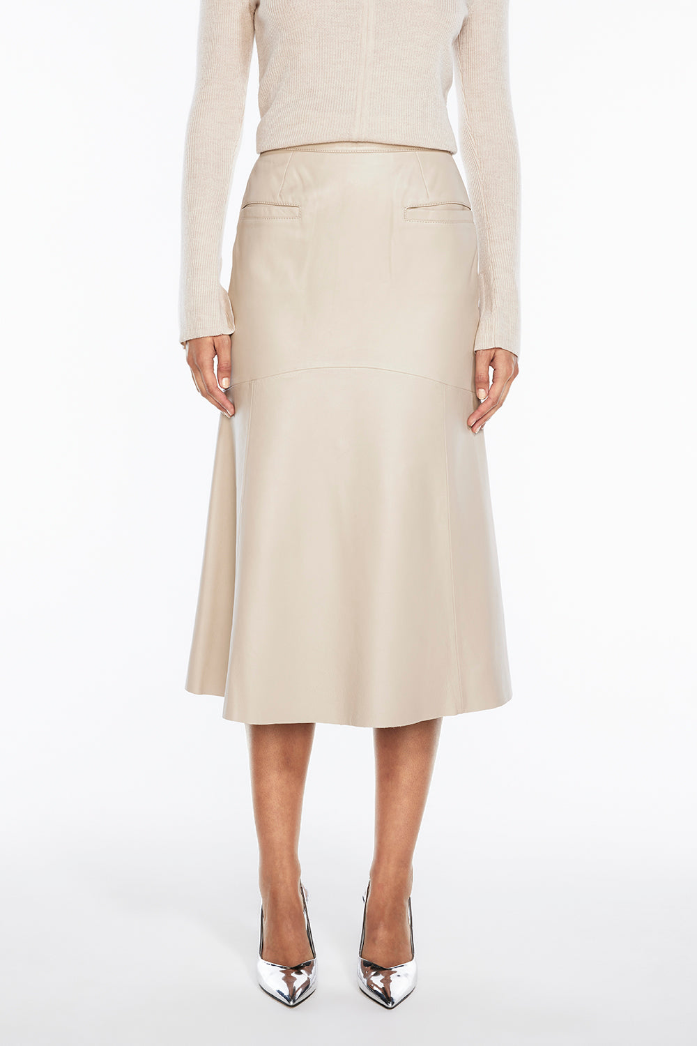 The Fearless Leather Midi Almond Skirt Women s Skirts MANNING CARTELL