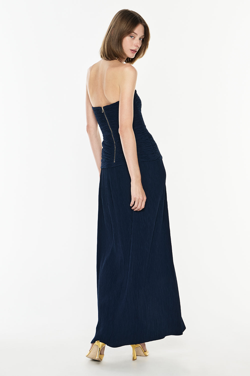 Double Time Pleat Strapless Dress