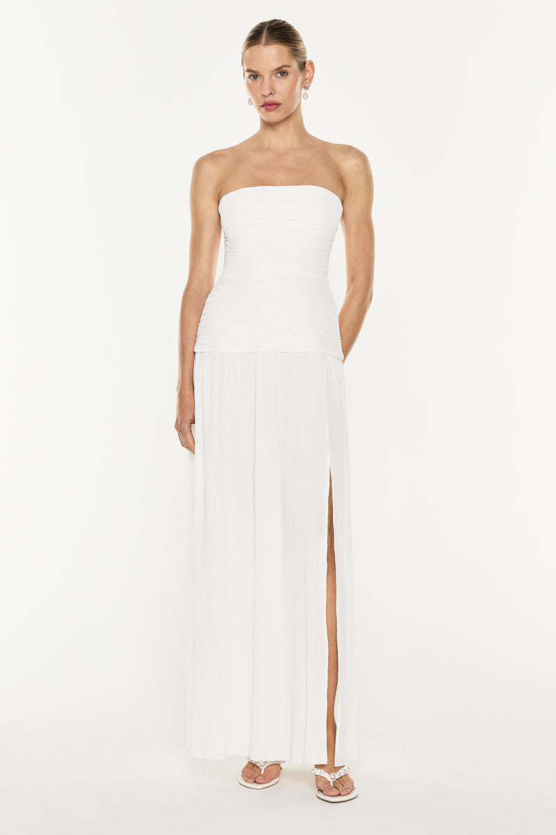 Double Time Pleat Strapless Dress