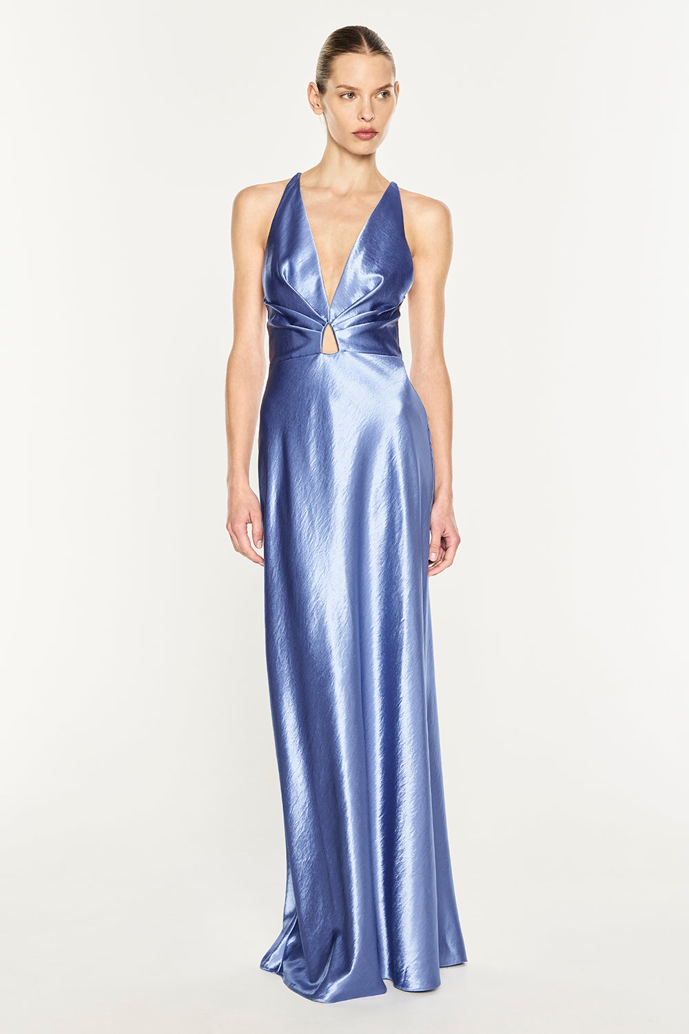 High Gloss Plunge Neck Slip Dress