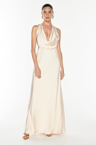 chinese dress ladies Chi Chi Satin Slip Cowl Neck Maxi Dress in Champagne, Size 14 main image 0