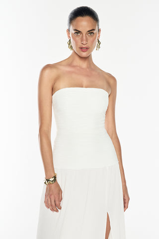 Double Time Pleat Strapless Dress