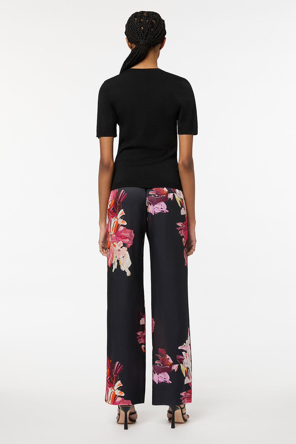 Women's black XL floral flowing belted trousers